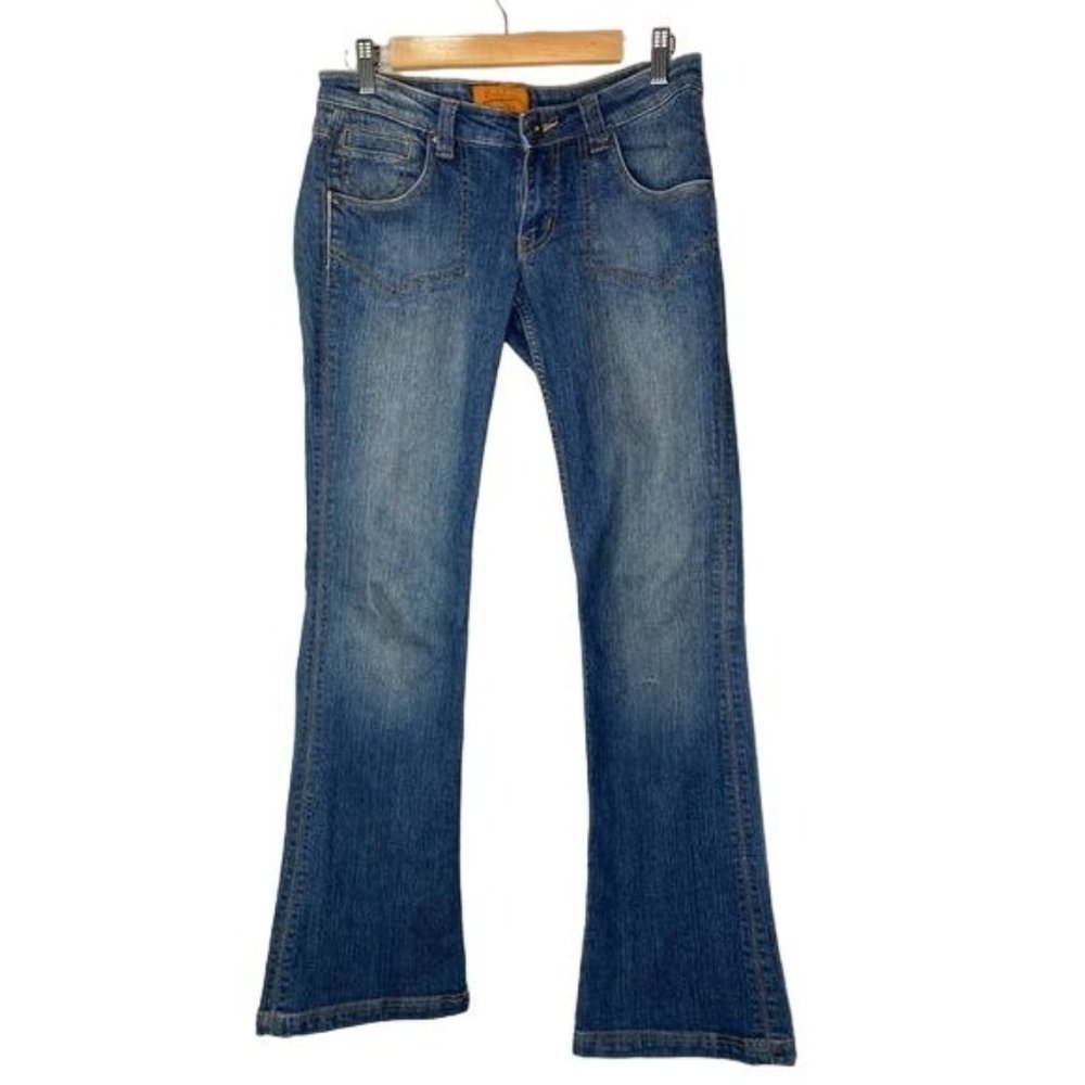 Vintage Red fox ladies flare jeans mes wash blue embellished pockets size 5